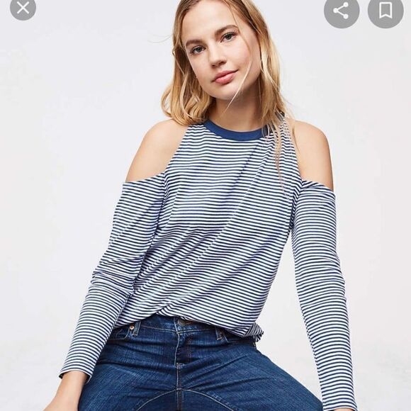 LOFT Cold Shoulder Top, Crew Neck - Picture 3 of 9